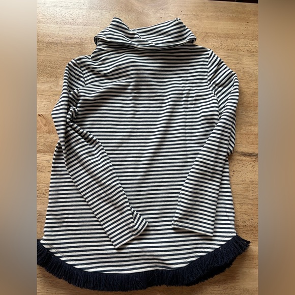 Sail To Sable Striped Cowl Neck Navy Striped Fringe Sweater size M - Picture 2 of 3